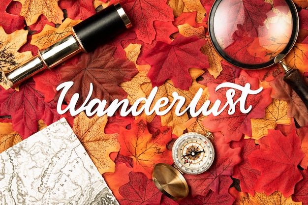 Letras de viagens outono com folhas
