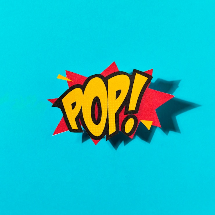 Foto grátis letras pop em estilo cartoon brilhante brilhante de vetor em fundo azul