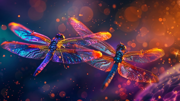 Foto grátis libélula brilhante com tons de néon