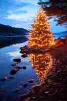 Foto grátis linda árvore de natal à beira do lago