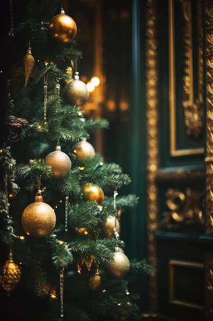 Foto grátis linda árvore de natal em interior elegante