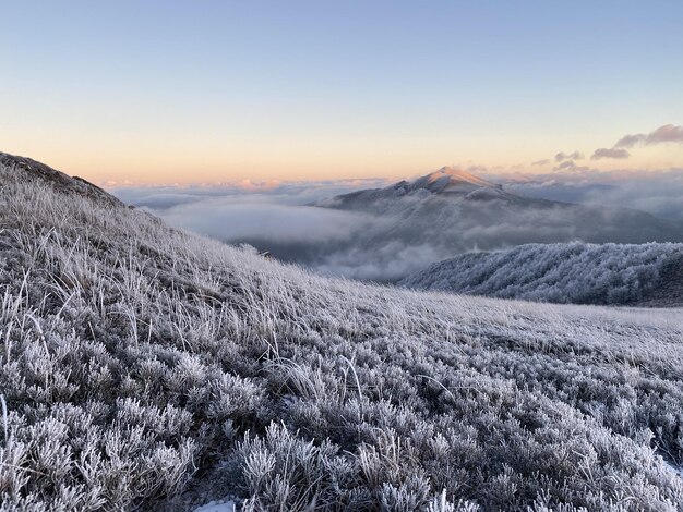 Linda vista de inverno do campo na Polônia Bieszczady