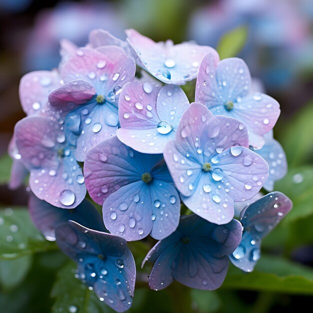 Lindas flores com gotas de água