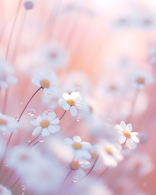 Lindas flores com gotas de água