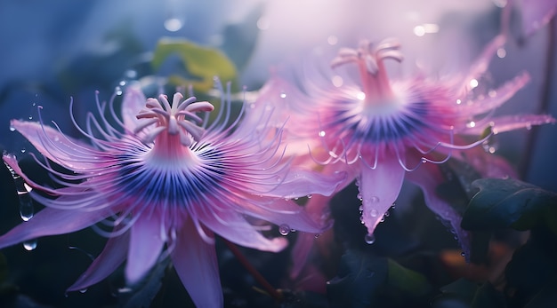 Lindas flores com gotas de água