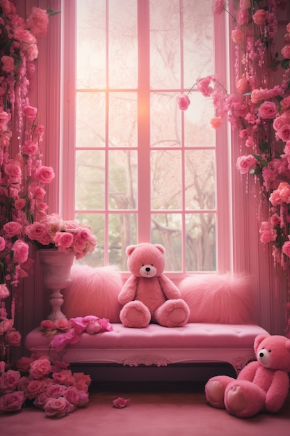 Foto grátis lindas rosas com lindo ursinho de pelúcia