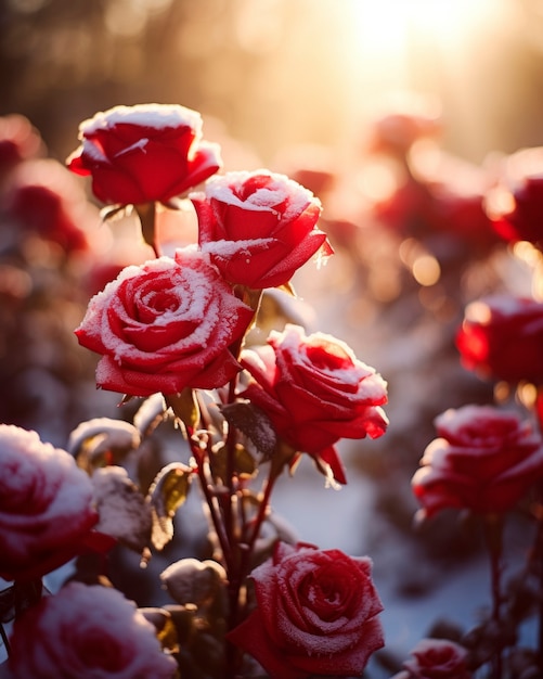 Lindas rosas congeladas ao ar livre