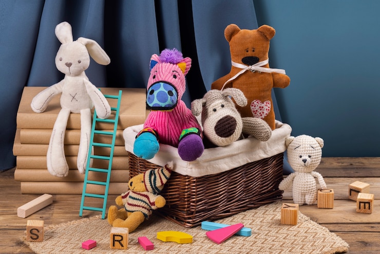Foto grátis lindo arranjo de brinquedos de pelúcia