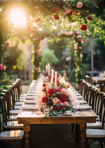 Lindo arranjo de mesa com rosas