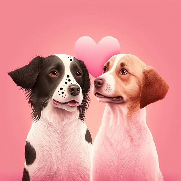 Lindo cartão de dia dos namorados com cachorros pug de desenho animado beijando personagens generativos ai