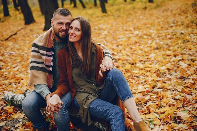 Foto grátis lindo casal passa o tempo em um parque de outono