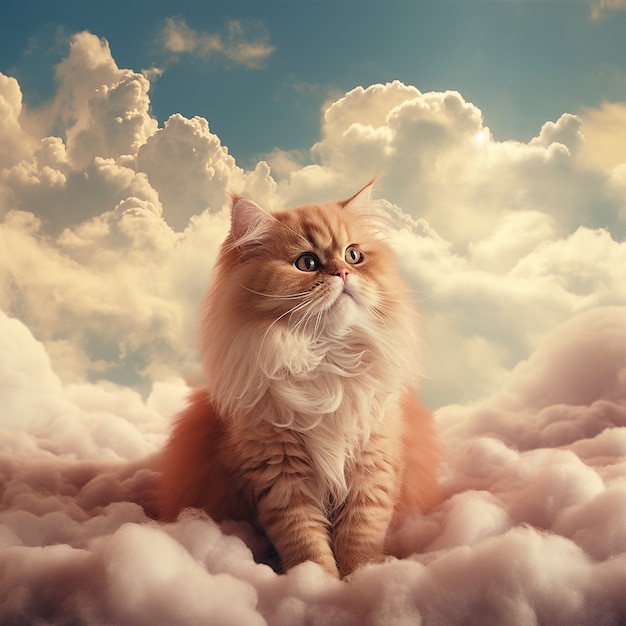 Lindo gatinho com nuvens coloridas