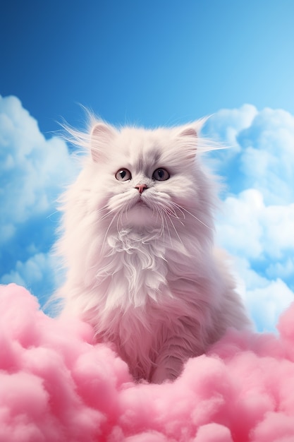 Lindo gatinho com nuvens coloridas