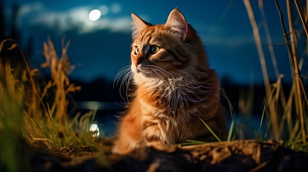 Lindo gato peludo ao ar livre