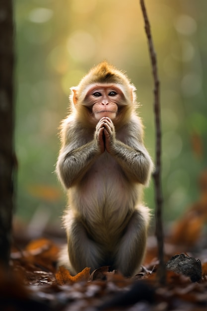 Lindo macaco passando tempo na natureza