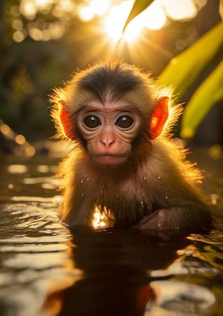 Foto grátis lindo macaco passando tempo na natureza