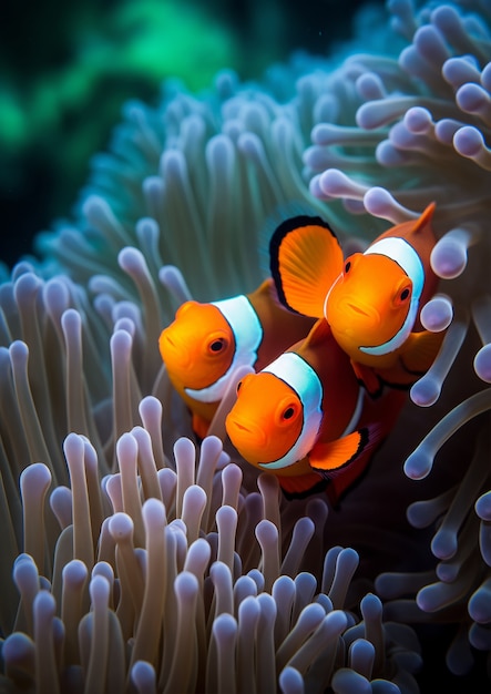 Foto grátis lindo peixe-palhaço submarino