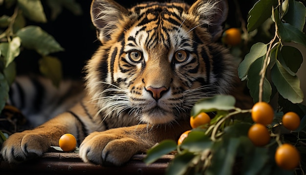 Foto grátis lindo tigre de bengala escondido na floresta tropical gerado por inteligência artificial