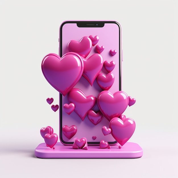 Lindos corações com smartphone