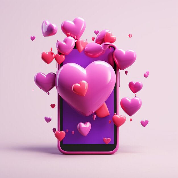 Lindos corações com smartphone