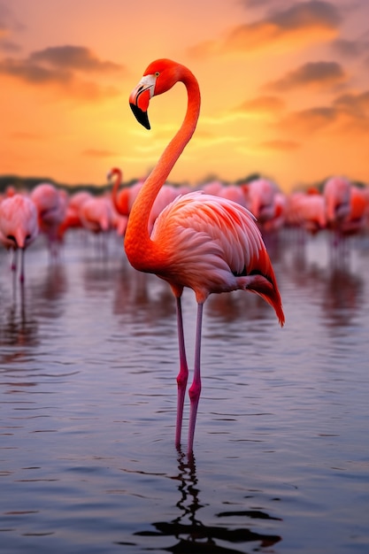 Lindos flamingos no lago