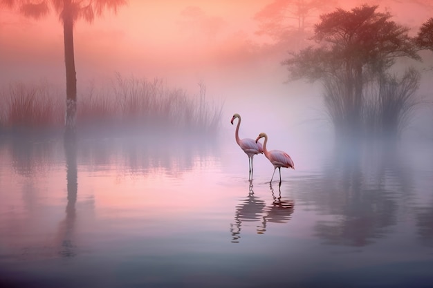 Lindos flamingos no lago