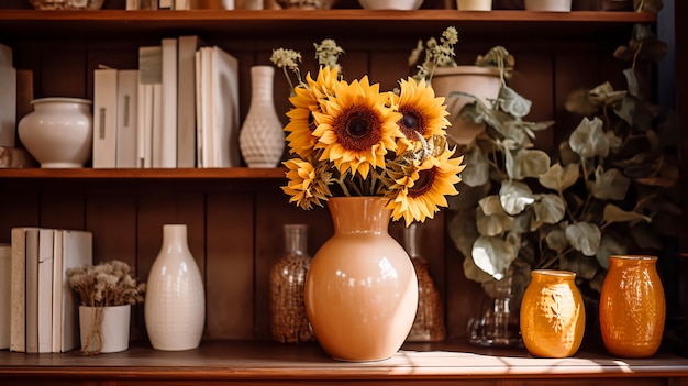 Foto grátis lindos girassóis em vaso dentro de casa