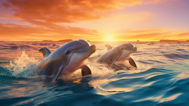 Foto grátis lindos golfinhos nadando juntos