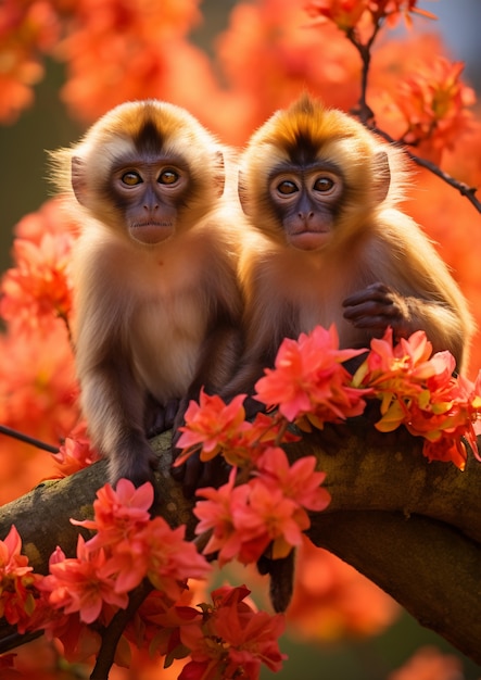 Foto grátis lindos macacos ao ar livre