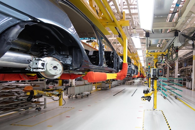 Linha de montagem de carros automatizados Planta da indústria automotiva Loja para produção e montagem de máquinas vista inferior