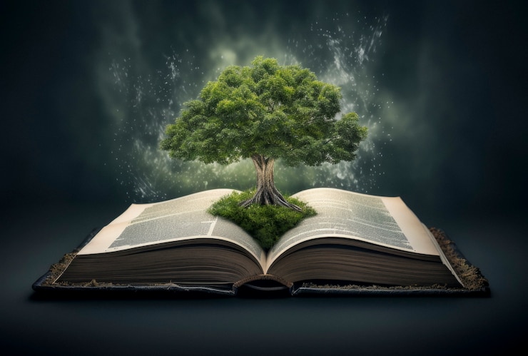 Foto grátis livro com árvore em estilo de arte digital para o dia da educação