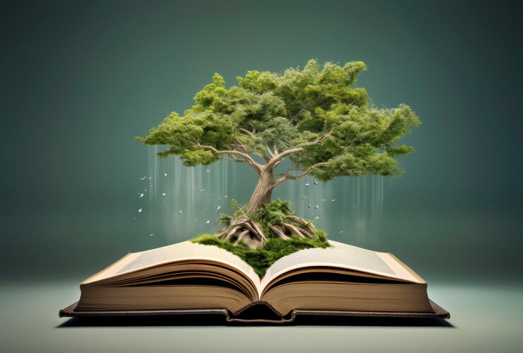 Foto grátis livro com árvore em estilo de arte digital para o dia da educação