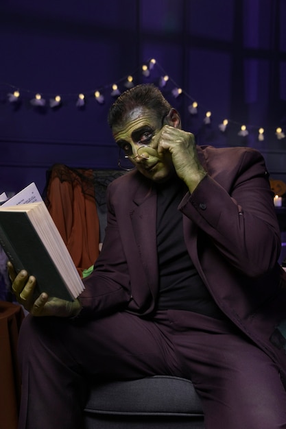 Foto grátis livro de leitura de frankenstein de vista frontal