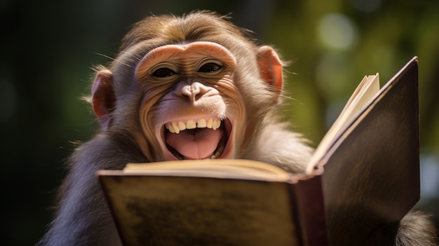 Foto grátis livro engraçado de leitura de macaco