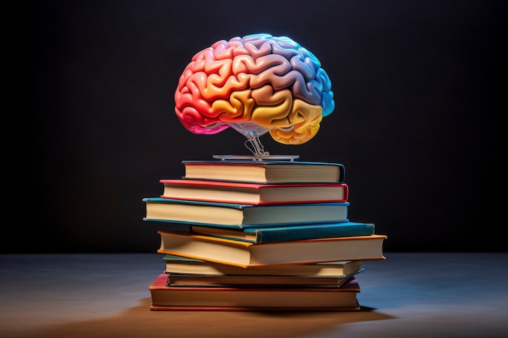 Foto grátis livros com cérebro em estilo de arte digital para o dia da educação