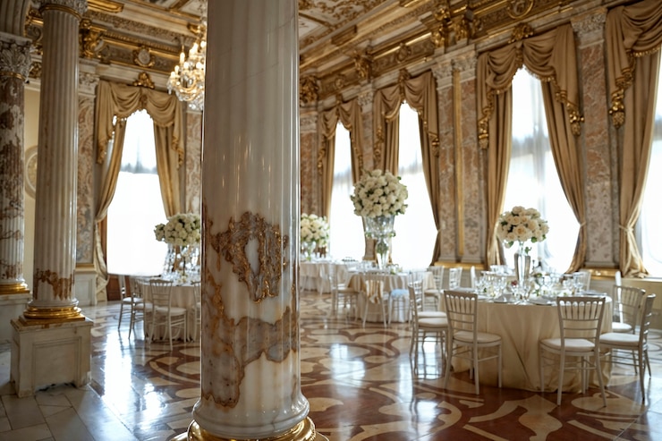 Foto grátis local de casamento fotorrealista com decoração e ornamentos intrincados
