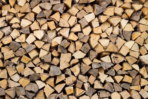 Logs de lenha secas e secas prontas para o inverno