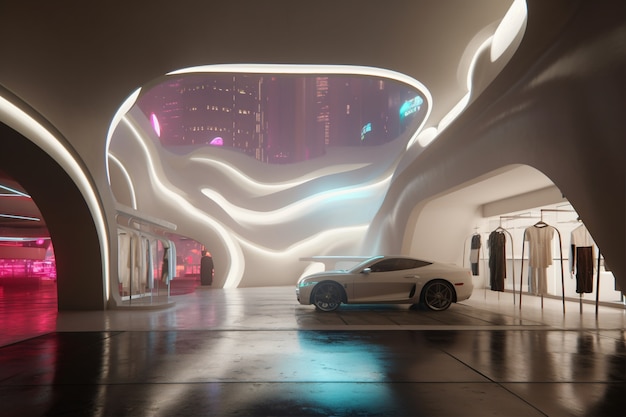 Loja abstrata com conceito e arquitetura futurista