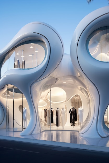 Loja futurista com conceito e arquitetura abstratos