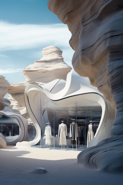 Loja futurista com conceito e arquitetura abstratos