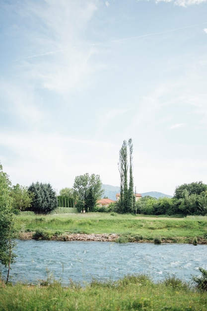 Longo, tiro rio, cruzamento, através, terra cultivada