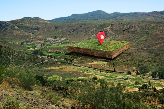 Lote de terreno com paisagem natural e pino de localização