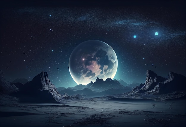 Lua no céu à noite jogo de ativos de fundo 2D futurista generativo ai