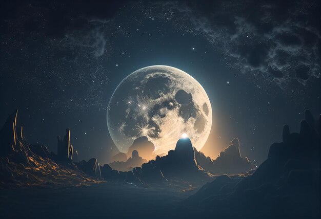Lua no céu à noite jogo de ativos de fundo 2D futurista generativo ai