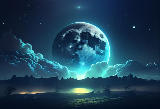 Foto grátis lua no céu à noite jogo de ativos de fundo 2d futurista generativo ai