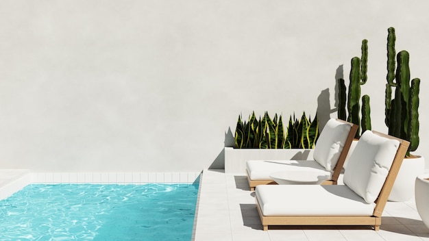 Lugar de relaxamento com sofá e piscina Foto Premium