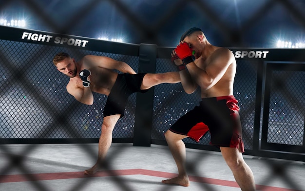 Foto grátis lutadores de mma no ringue profissional fighting championship