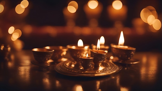 Luz de velas no foco seletivo do templo tailandês à luz de velas