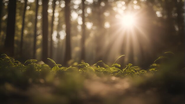 Luz solar na floresta Fundo bonito da natureza Foco suave