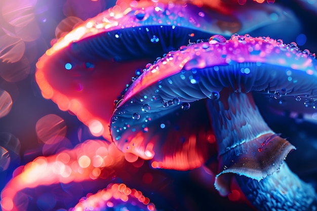 Foto grátis luzes de cores brilhantes com cogumelos e fungos